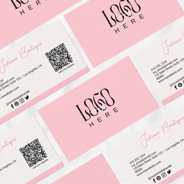 Carte De Visite Logo d'entreprise moderne Blush Pink | Code QR (Créateur téléchargé)