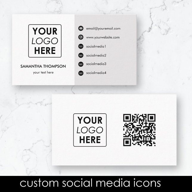 Carte De Visite Logo d'entreprise moderne Icônes de médias sociaux (Modern Business Logo Social Media Icons QR Code Business Card)