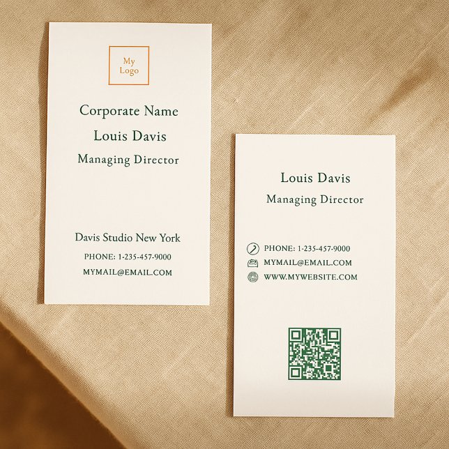 Carte De Visite Logo d'entreprise moderne vert émeraude ivoire (Créateur téléchargé)