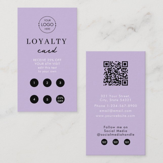 Carte De Visite Logo d'entreprise moderne violet QR Code Loyauté S (Devant / Derrière)