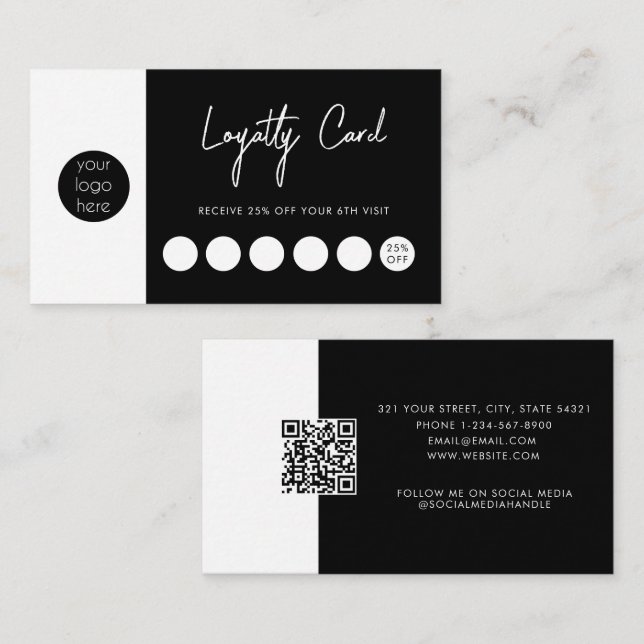 Carte De Visite Logo d'entreprise noir Code QR Fidélité (Devant / Derrière)