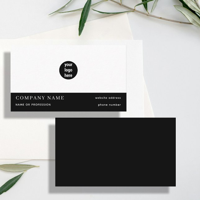 Carte De Visite Logo d'entreprise noir minimaliste (Simple Minimal Black White Business Logo Business Card)
