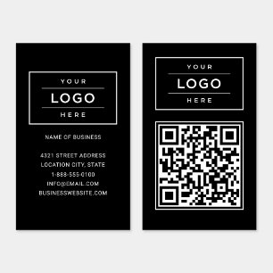 Carte De Visite Logo d'entreprise noir personnalisé et code QR du