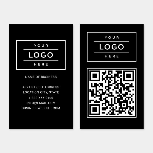 Carte De Visite Logo d'entreprise noir personnalisé et code QR du  (Créateur téléchargé)
