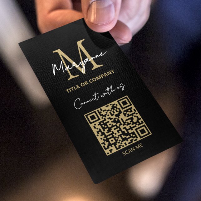 Carte De Visite Logo d'entreprise QR Code Noir Moderne (Créateur téléchargé)