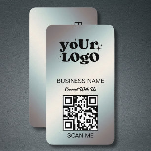 Carte De Visite Logo d'entreprise Silver QR Code Black Silver Mo