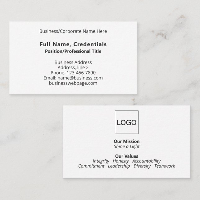 Carte De Visite Logo d'entreprise simple noir blanc (Devant / Derrière)