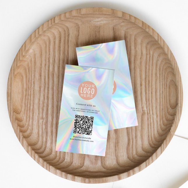 Carte De Visite Logo d'entreprise Typographie de code QR Holograph (Business Logo QR Code Employee Vertical Card)