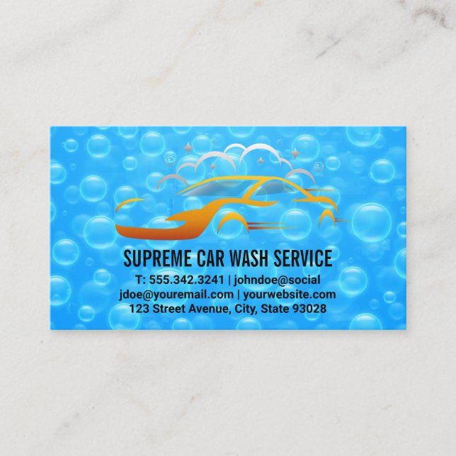 Carte De Visite Logo des bulles de savon bleu Carwash | Logo de ne (Devant)