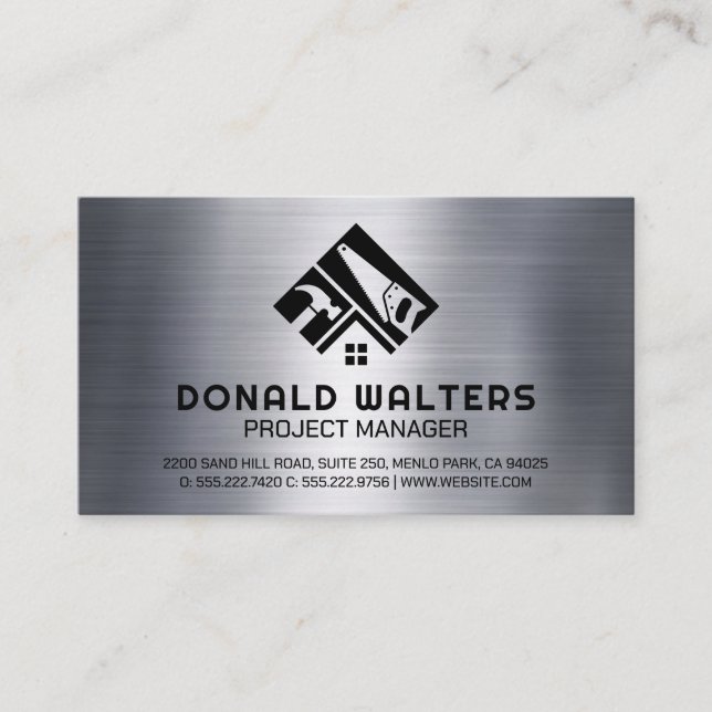Carte De Visite Logo des outils de construction | Brossé métalliqu (Devant)