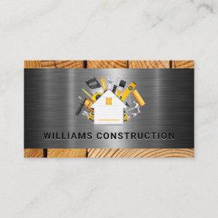 Carte De Visite Logo des outils de construction   Métal et bois