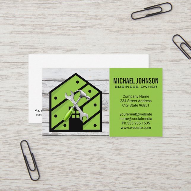 Carte De Visite Logo des outils matériels de la maison | Bois (Devant/Arrière en situation)