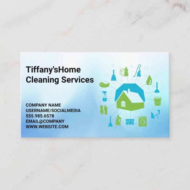 Carte De Visite Logo des services de nettoyage des maisons (Devant)