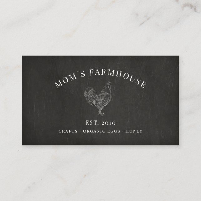 Carte De Visite Logo d'esquisse de coq rustique sur tableau de bor (Devant)