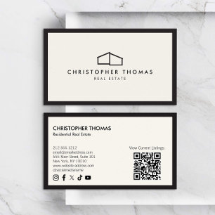 Carte De Visite Logo d'habitation moderne Code QR ivoire/noir