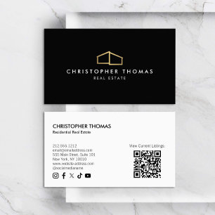 Carte De Visite Logo d'habitation moderne Immobilier Noir/Or Code 