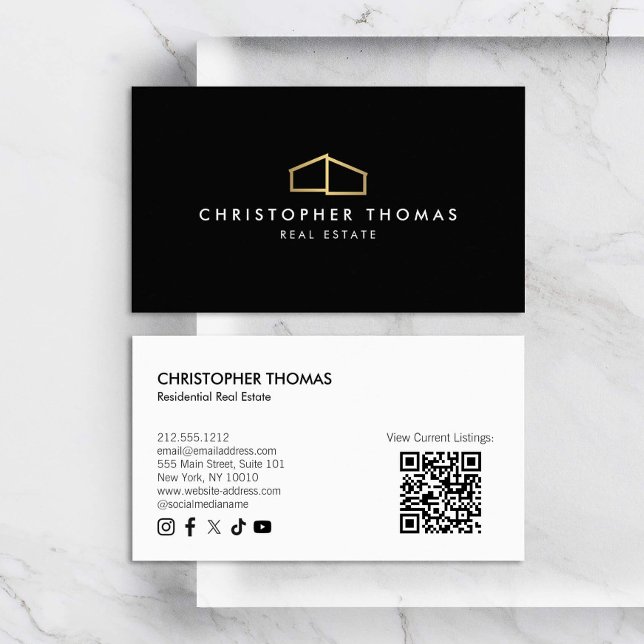 Carte De Visite Logo d'habitation moderne Immobilier Noir/Or Code  (Créateur téléchargé)