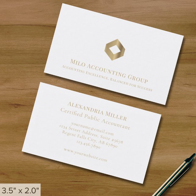 Carte De Visite Logo Diamant Or Blanc Simple (Créateur téléchargé)