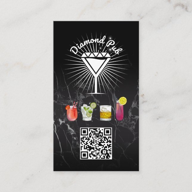 Carte De Visite Logo Diamond Martini en verre | Code QR (Devant)