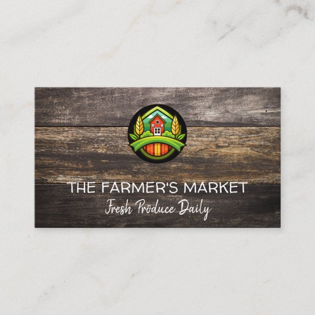 Carte De Visite Logo d'illustration de ferme | Panneaux en bois (Devant)