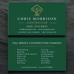 Carte De Visite Logo doré de construction de réparations de maison