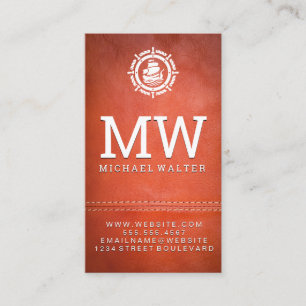 Carte De Visite Logo du bateau à voile   Cuir   Double pointillé