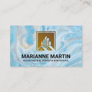 Carte De Visite Logo du bâtiment immobilier   Marbre bleu