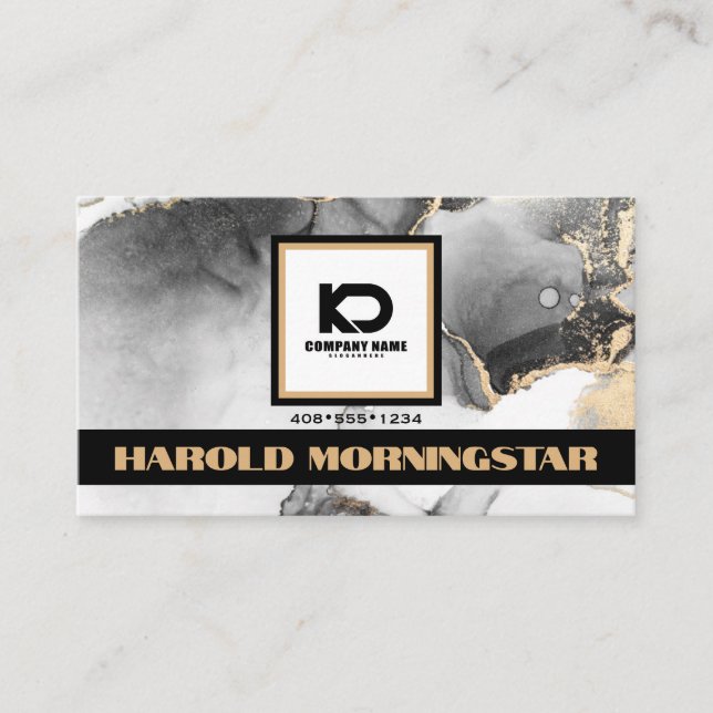Carte De Visite Logo du Carré Black and Gold BOLD et code QR (Devant)