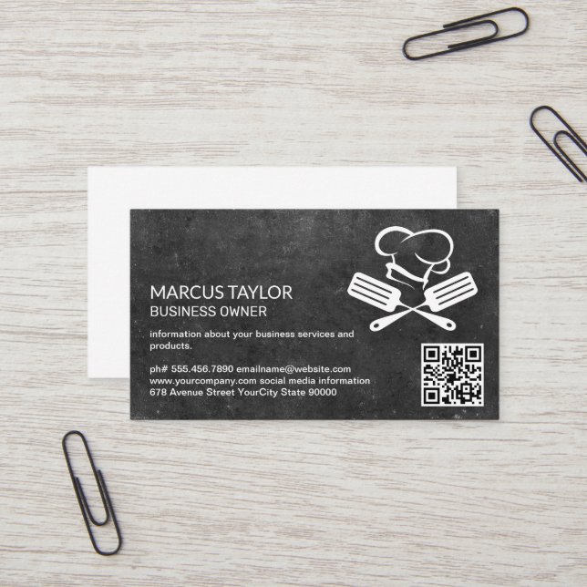 Carte De Visite Logo du chef | Code QR (Devant/Arrière en situation)