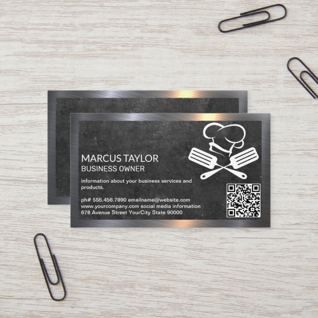 Carte De Visite Logo du chef | Code QR | Culinaire (Devant/Arrière en situation)