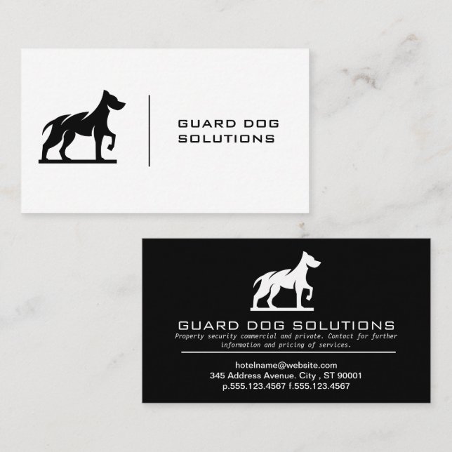 Carte De Visite Logo du chien | Blanc noir simple (Devant / Derrière)