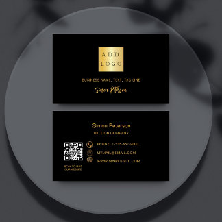 Carte De Visite Logo du code QR du script de signature en or noir