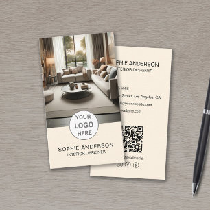 Carte De Visite Logo du Concepteur d'intérieur Photo QR Social Med