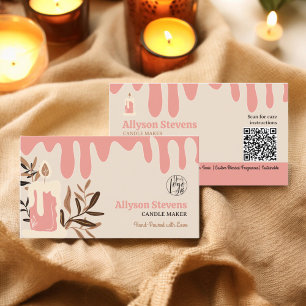 Carte De Visite Logo du fabricant artisanal de bougies roses rétro