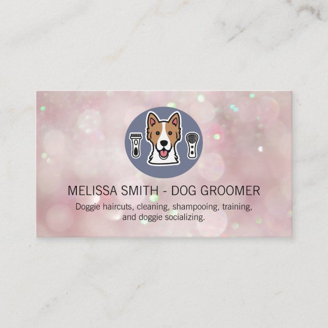 Carte De Visite Logo du fabricant de chiens | Bokeh Sparkle Arrièr (Devant)