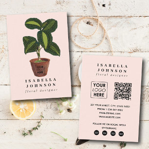 Carte De Visite Logo du fleuriste plante Code QR rose Médias socia
