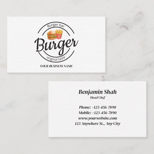Carte De Visite Logo du hamburger de fruits et légumes frais (Devant / Derrière)