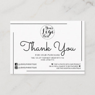 Carte De Visite Logo du logo noir blanc à la bordure Merci client