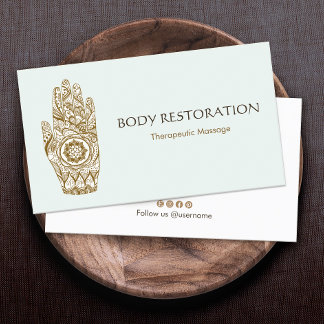 Carte De Visite Logo du massothérapeute Henna Lotus Tattoo Hand 5