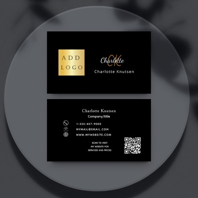 Carte De Visite Logo du monogramme en or noir (Créateur téléchargé)