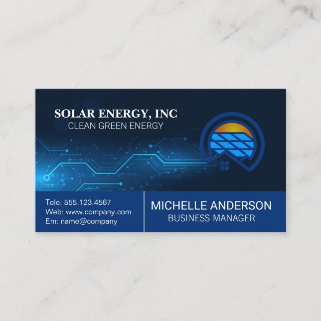 Carte De Visite Logo du panneau solaire | Arrière - plan technique (Devant)