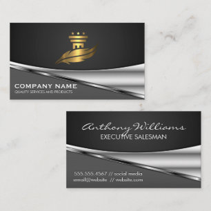 Carte De Visite Logo du pilier de plumes d'or Métallique