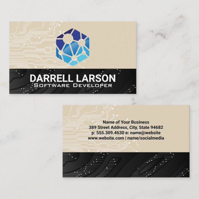 Carte De Visite Logo du réseau technologique | Arrière - plan tech (Devant / Derrière)