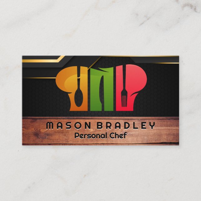 Carte De Visite Logo du restaurant Chef Casquette | Bois (Devant)