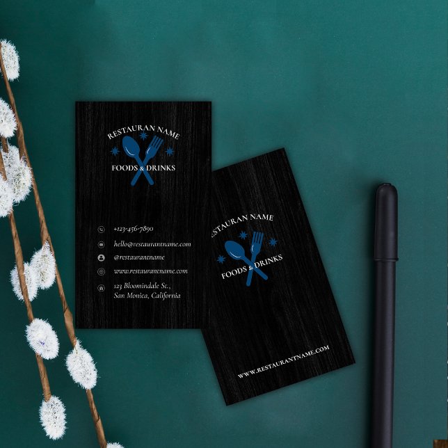 Carte De Visite Logo du restaurant texturé simple en bois Rustique (Simple Wood Textured Restaurant Logo Rustic Custom Business Card)