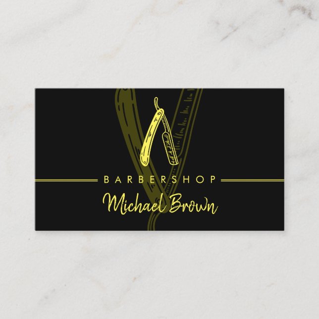 Carte De Visite Logo du Salon de Coiffure Razor Noir Jaune (Devant)