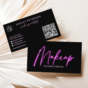 Carte De Visite Logo du script de maquillage de néon violet glam m