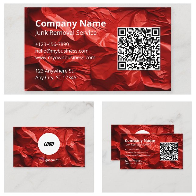 Carte De Visite Logo du service de déblaiement de déchets Red Junk (Red Junk Removal Hauling Service Logo Business Card
)