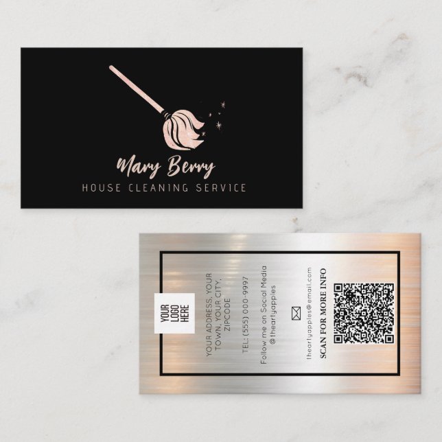Carte De Visite Logo du service de ménage de la maison Rose Gold M (Devant / Derrière)