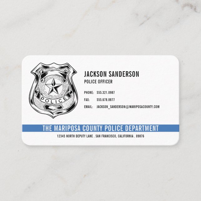 Carte De Visite Logo du service de police personnalisé Ligne bleue (Devant)